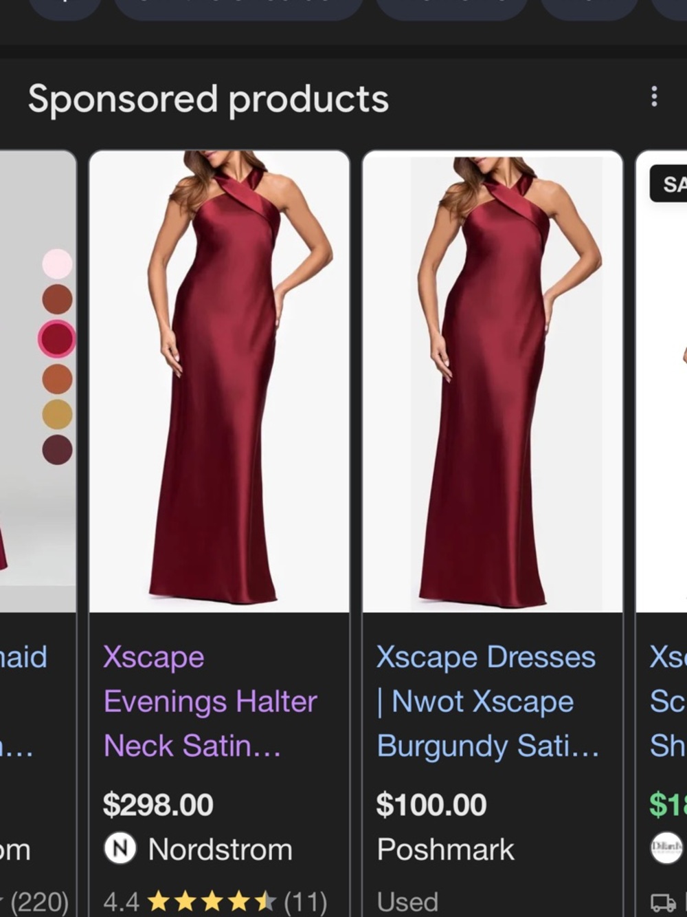 Xscape Burgundy Satin Halter Evening Dress